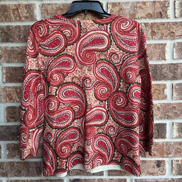Talbots Pure Merino Wool Cardigan 3/4 Sleeve Burnt Orange Paisley - Picture 8 of 8